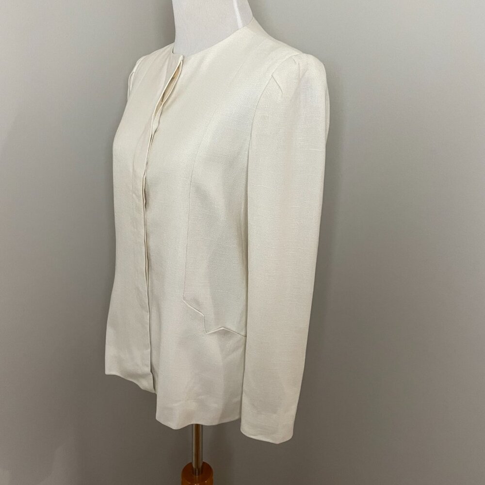 Albert Nipon Women’s Vintage Cream White Linen-Bl… - image 2